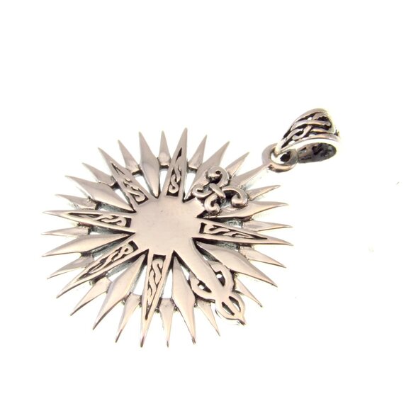 Solid 925 Sterling Silver Celtic Compass Rose Pendant, Mens Fleur De Lis Jewelry - Picture 7 of 9